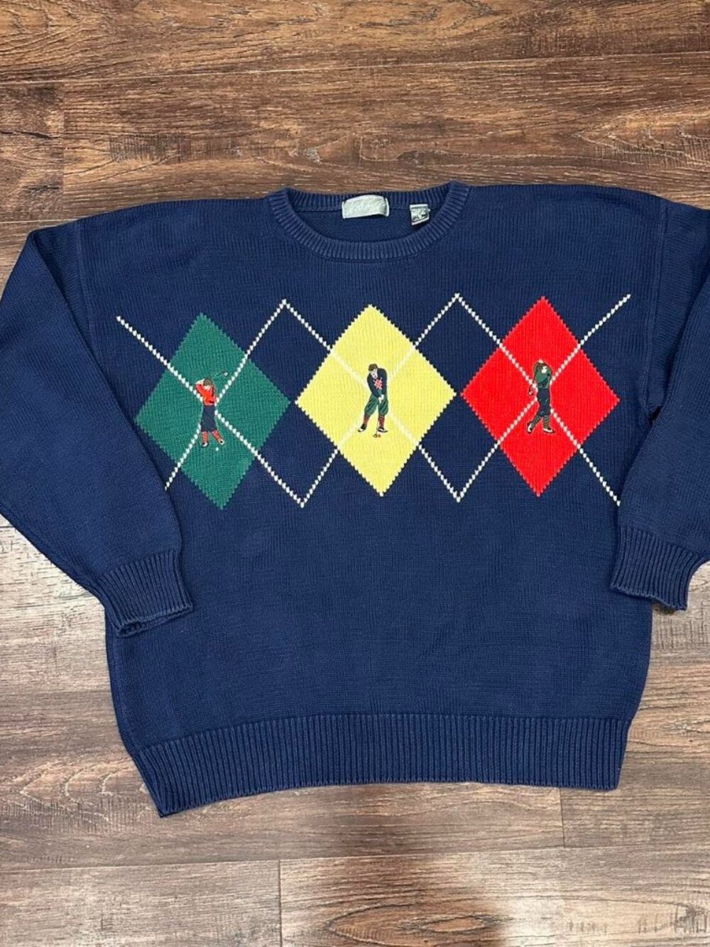VINTAGE JOHN ASHFORD GOLF ARGYLE KNIT SWEATER SIZE XL